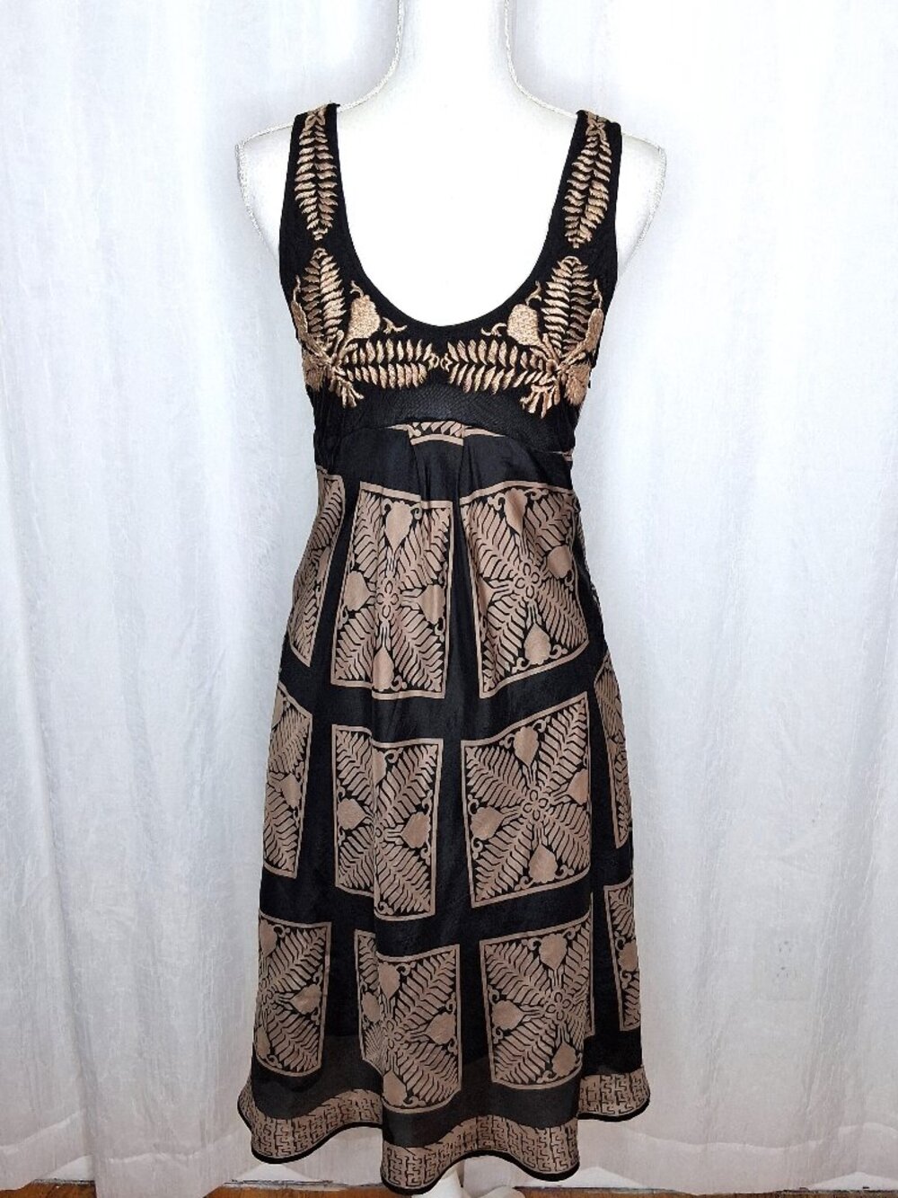 RIna Dhaka for Anthro Silk Twofer Midi Slip Dress Botanical Embroidery
